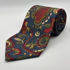 J. Crew | Vintage Artsy Floral Pattern Silk Necktie Tie | Blue/Green/Yellow/Red